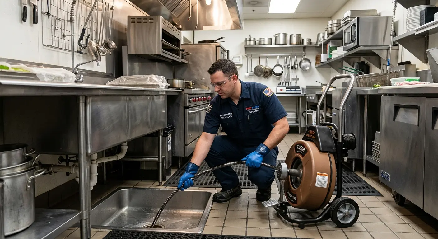 Commercial drain cleaning service in a restaurant kitchen in New Milford