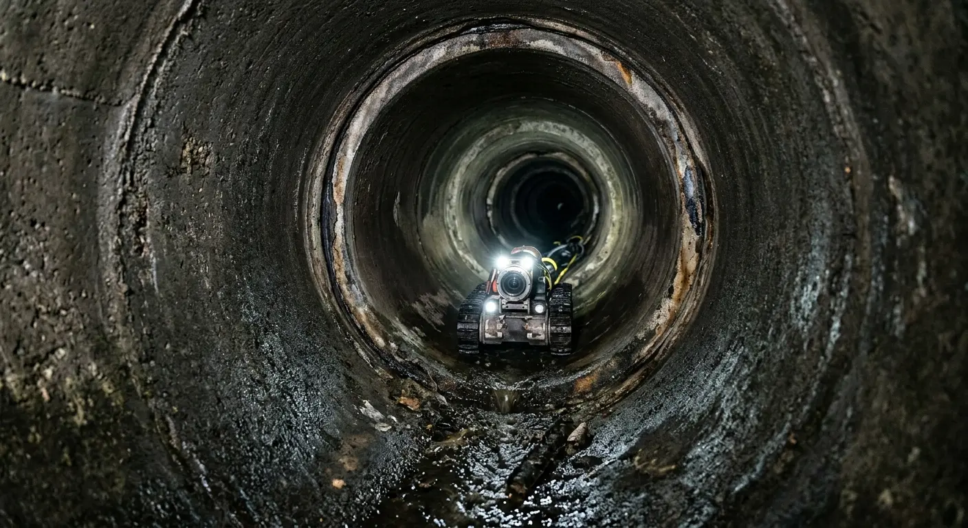 Robotic sewer camera inspecting pipe interior for Sewer Line Repair in New Milford